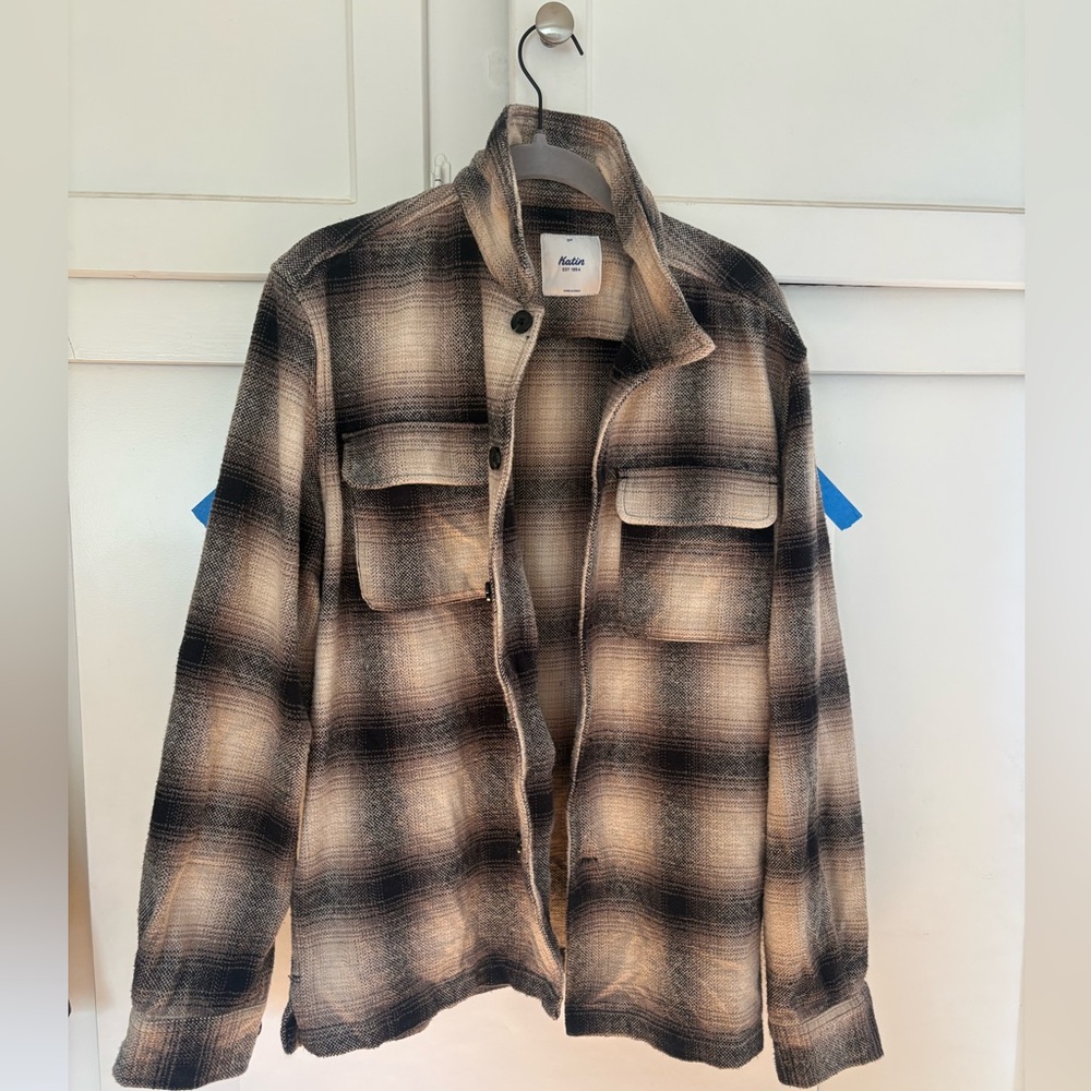 Katin Men's Plaid Shirt Jacket in Brown and Cream